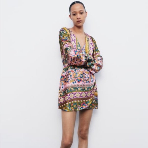 Zara Satin Effect Multicolored Print Mini Dress XS - Picture 5 of 5
